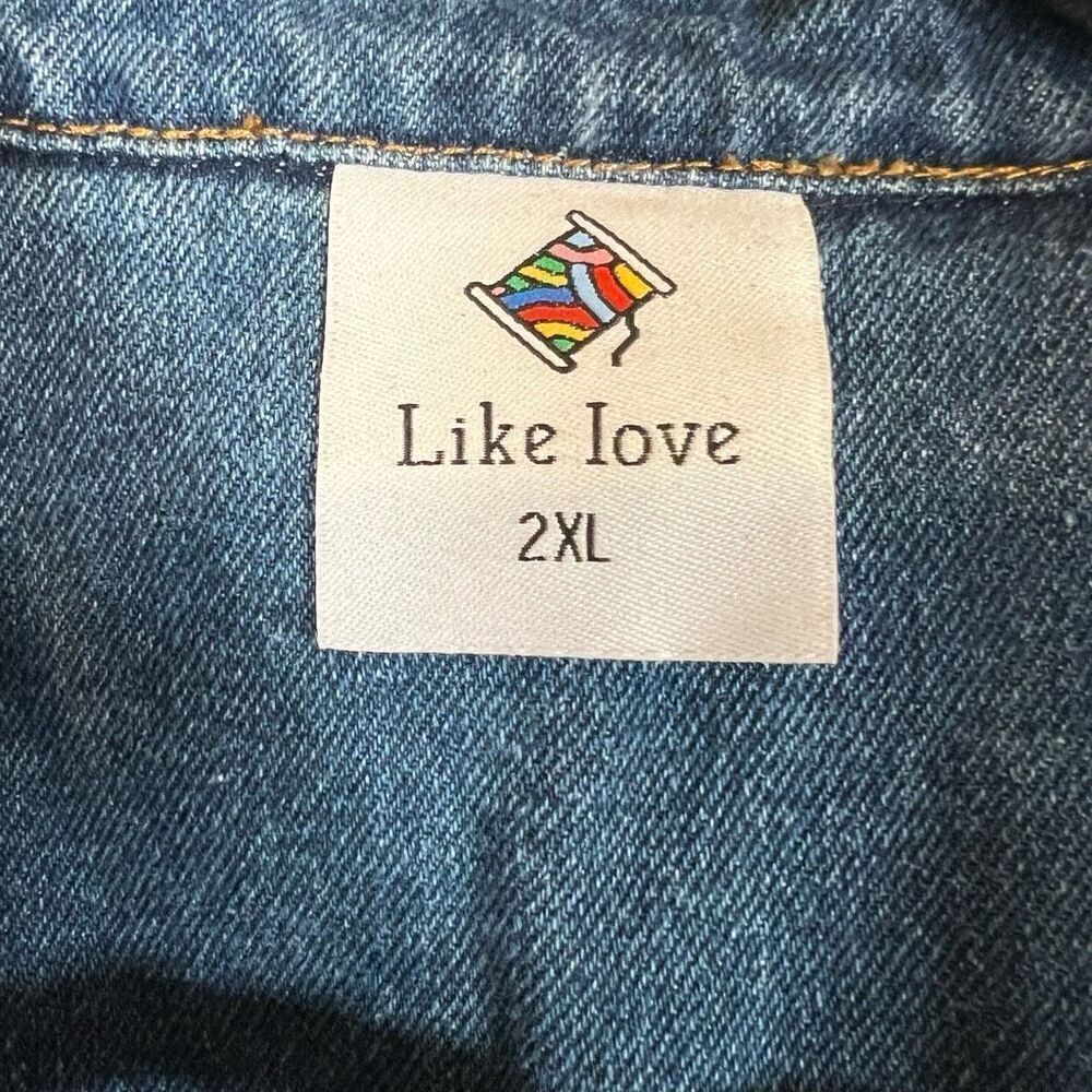 NEW Like Love 2XL Denim Jacket with Quilted Floral Sleeves Blue Jean Button Up - Picture 5 of 5